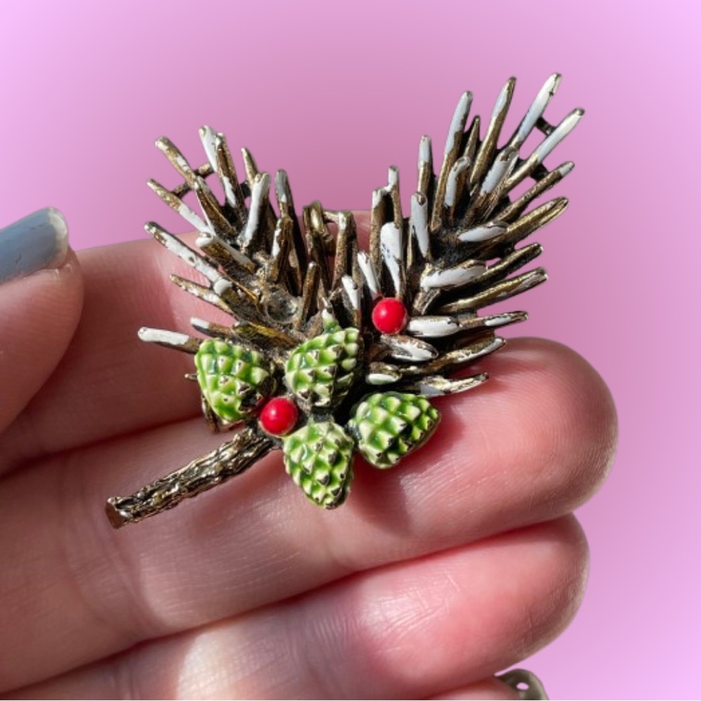 Signed vintage ART Arthur Pepper pine branch brooch Christmas holiday READ